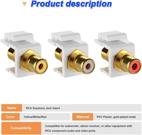 مقبس مقبس RCA Keystone، مقبس موصل RCA مطلي بالذهب مقبس حائط أنثى لحامل لوحة مخرج لوحة الحائط، أحمر/أبيض/أصفر، مع إدخالات مقبس حجر الزاوية الفارغة، مفك براغي (6 عبوات) in Saudi Arabia
