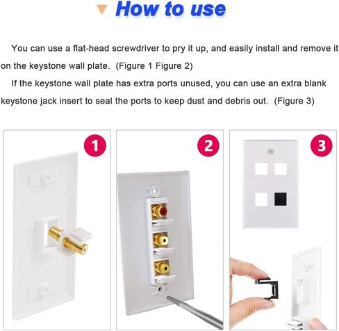 مقبس مقبس RCA Keystone، مقبس موصل RCA مطلي بالذهب مقبس حائط أنثى لحامل لوحة مخرج لوحة الحائط، أحمر/أبيض/أصفر، مع إدخالات مقبس حجر الزاوية الفارغة، مفك براغي (6 عبوات) in Saudi Arabia
