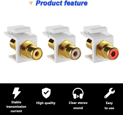 مقبس مقبس RCA Keystone، مقبس موصل RCA مطلي بالذهب مقبس حائط أنثى لحامل لوحة مخرج لوحة الحائط، أحمر/أبيض/أصفر، مع إدخالات مقبس حجر الزاوية الفارغة، مفك براغي (6 عبوات) in Saudi Arabia