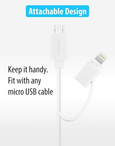 HomeSpot iPhone Charger, Micro USB to 8 pin Lightning Adapter Converter with Tether Keeper Sleeve, Apple MFi Certified for iPhone 7 Plus 6s Plus 6 Plus 5 5s 5c, iPad Mini Air Pro iPod Touch (White) in Kuwait