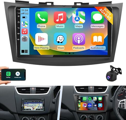 [8Core 4+64G]- for Suzuki Swift 2011-2017 Android Car Stereo with Wireless Carplay Android Auto, 9" HD 1280 * 720P IPS Touchscreen Car Radio with GPS WiFi DSP Audio Bluetooth 5.0 SWC Backup Camera in Saudi Arabia