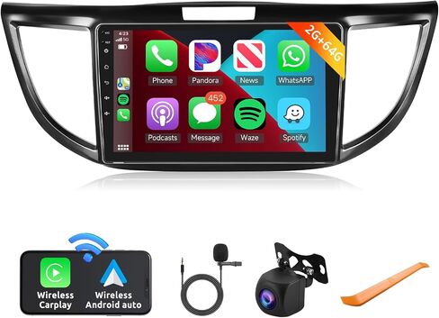 2+64G-for Honda CRV 2012-2016 Android Car Radio Stereo، Carplay Wireless Android Auto 9 بوصة شاشة تعمل باللمس بلوتوث مستقبل صوت السيارة يدعم GPS WiFi FM/RDS كاميرا احتياطية HiFi SWC in Saudi Arabia