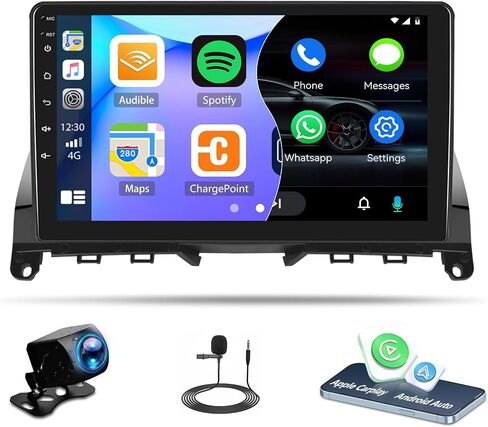 2+64G ستيريو سيارة أندرويد لمرسيدس بنز C-Class 3 W204 S204 2006-2011 مع Carplay Android Auto Mirror Link 9 بوصة تعمل باللمس FM RDS HiFi Bluetooth WiFi GPS+Camera & MIC in Kuwait