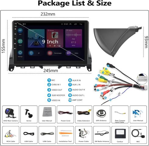 2+64G ستيريو سيارة أندرويد لمرسيدس بنز C-Class 3 W204 S204 2006-2011 مع Carplay Android Auto Mirror Link 9 بوصة تعمل باللمس FM RDS HiFi Bluetooth WiFi GPS+Camera & MIC in Kuwait