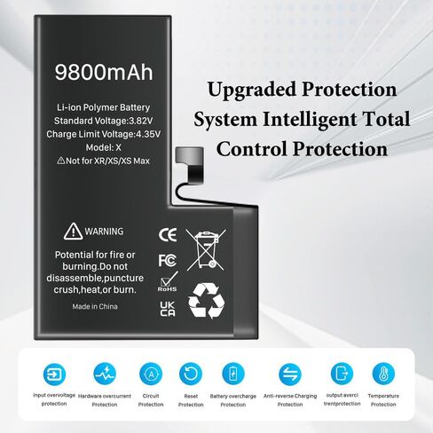 بطارية لهاتف iPhone X، 9800 مللي أمبير في الساعة، بطارية بديلة جديدة فائقة السعة 0 دورة متوافقة مع iPhone X A1865، A1901، A1902 مع مجموعة أدوات إصلاح كاملة in Kuwait
