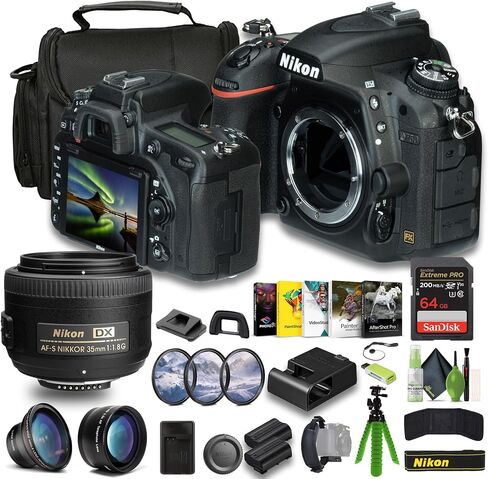 Nikon D750 FX-format Digital SLR Camera + EN-EL15C Battery + Extreme PRO 64GB Card+ Wide Angle Lens Attachment + Telephoto Lens + Photo Editing Software + Nikon AF-S DX 35mm f/1.8G Lens + More in Saudi Arabia
