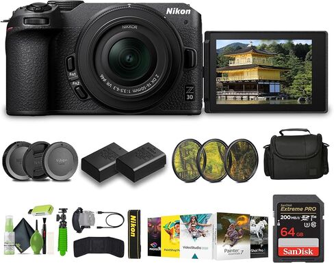 كاميرا Nikon Z30 خفيفة الوزن بدون مرآة مع عدسة تكبير 16-50 مم + بطارية بديلة ENEL25 + بطاقة Extreme PRO سعة 64 جيجابايت + حزام يد + مرشح عدسة UV + برنامج تحرير الصور + المزيد (متجدد) in Saudi Arabia