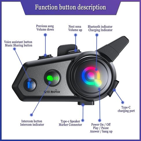 Motorcycle Bluetooth Headset, Q18 Motorcycle Intercom with Music Sharing,1000m 2 Riders Motorbike Intercom HiFi Stereo Sound/CVC Noise Reduction/Automatic Response(2Pack) in Saudi Arabia