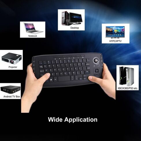 JOMAA Mini Ergonomic Keyboard Trackball Air Mouse 1200dpi Function TV 2.4G Wireless Keyboard with trackball for Lapotp PC TV (Black) in Kuwait