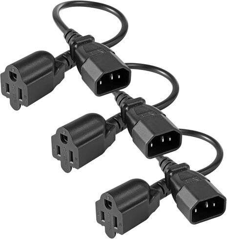 VSEER 1 Feet 18AWG Standard Computer Short Power Adapter Extension Cord for NEMA 5-15R Receptacle to IEC320 C14 Cable, UL Listed, 10A 125V, 18AWG, Black (1 Pack) in Saudi Arabia
