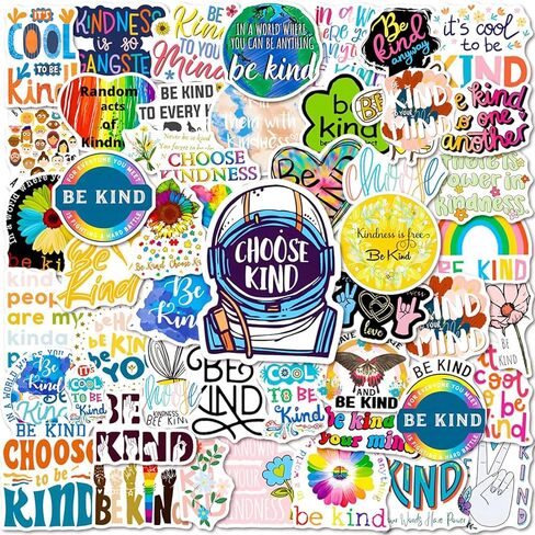 مجموعة ملصقات Be Kind مكونة من 50 قطعة، اقتباس ملهم، مقولة تحفيزية جمالية من الفينيل مقاومة للماء لهدايا زجاجات المياه للأطفال والمراهقين والبالغين (كن لطيفًا) in Kuwait