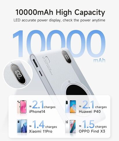 Freet Portable Charger 10000mAh 22.5W Fast Charging Power Bank PD 20W and QC 3.0 with Built in Two Cables, External Battery Pack Phone Charger, Compatible with iPhone, Android etc (Blue) in Saudi Arabia