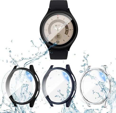 [5+5Pack] Samsung Galaxy Watch 5 2022 & Watch 4 2021 Screen Protector and Case 44mm, Kakufunny Anti-Fog Face Cover Tempered Glass Film & Hard PC Protective Bumper for Galaxy Watch 44 mm, Accessories in Saudi Arabia
