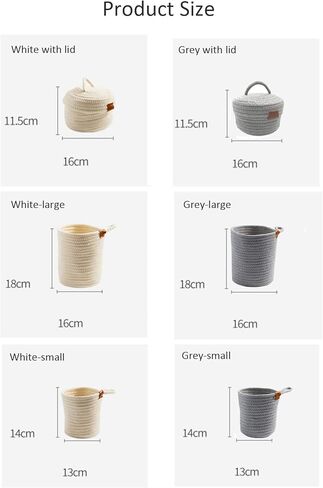 سلة تخزين صغيرة - سلال منسوجة من حبال القطن الطبيعي لتنظيم سلة لطيفة لديكور المنزل، صندوق تنظيم الحمام بجانب السرير (أبيض مع غطاء)... in Kuwait