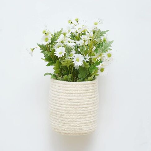 سلة تخزين صغيرة - سلال منسوجة من حبال القطن الطبيعي لتنظيم سلة لطيفة لديكور المنزل، صندوق تنظيم الحمام بجانب السرير (أبيض مع غطاء)... in Kuwait