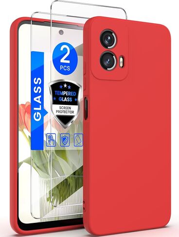 for Motorola Moto G Power 5G 2024 Case with 2X Screen Protector, Camera Protection, Soft Anti-Scratch Microfiber Lining, Ultra Slim Liquid Silicone Protective Phone Case (Red, CS) in Saudi Arabia