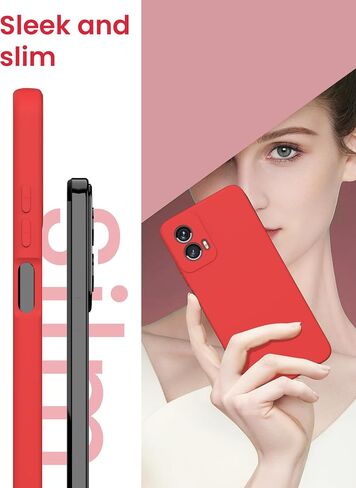 for Motorola Moto G Power 5G 2024 Case with 2X Screen Protector, Camera Protection, Soft Anti-Scratch Microfiber Lining, Ultra Slim Liquid Silicone Protective Phone Case (Red, CS) in Saudi Arabia