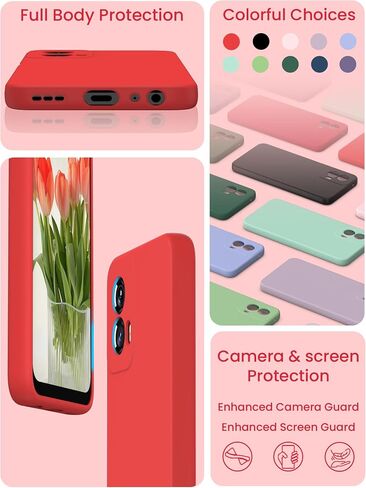 for Motorola Moto G Power 5G 2024 Case with 2X Screen Protector, Camera Protection, Soft Anti-Scratch Microfiber Lining, Ultra Slim Liquid Silicone Protective Phone Case (Red, CS) in Saudi Arabia