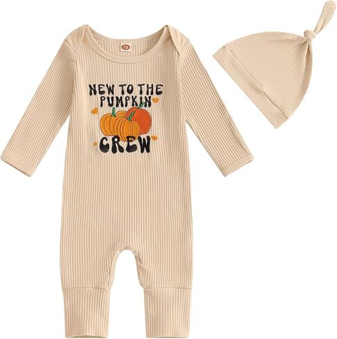 YINGISFITM Baby Girl Boy Halloween Outfit Ribbed Pumpkin Romper Jumpsuit My First Halloween Onesie Fall Clothes with Hat in Saudi Arabia