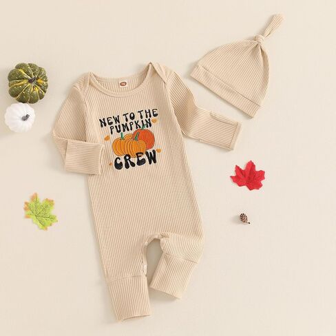 YINGISFITM Baby Girl Boy Halloween Outfit Ribbed Pumpkin Romper Jumpsuit My First Halloween Onesie Fall Clothes with Hat in Saudi Arabia
