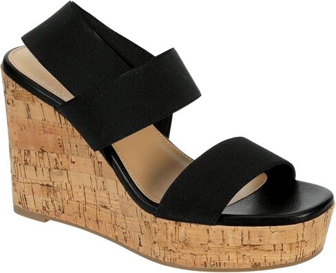 Limelight - Women's Open Square Toe Cork Wedge Sandals with Elastic Straps in Saudi Arabia
