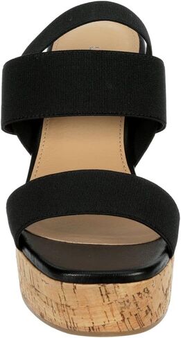 Limelight - Women's Open Square Toe Cork Wedge Sandals with Elastic Straps in Saudi Arabia