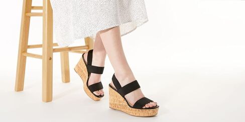 Limelight - Women's Open Square Toe Cork Wedge Sandals with Elastic Straps in Saudi Arabia