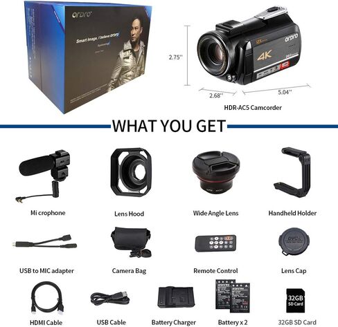 ORDRO 4K كاميرا فيديو كاميرا فيديو HDR-AC5 كاميرا تسجيل فيديو 12X عدسة بصرية 3.1 بوصة IPS Ultra HD 1080P 60FPS مسجل كاميرا رقمية كاميرات فيديو واي فاي مع ميكروفون وعدسة زاوية واسعة ومثبت محمول in Kuwait