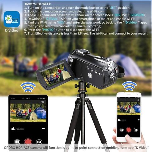 ORDRO 4K كاميرا فيديو كاميرا فيديو HDR-AC5 كاميرا تسجيل فيديو 12X عدسة بصرية 3.1 بوصة IPS Ultra HD 1080P 60FPS مسجل كاميرا رقمية كاميرات فيديو واي فاي مع ميكروفون وعدسة زاوية واسعة ومثبت محمول in Kuwait