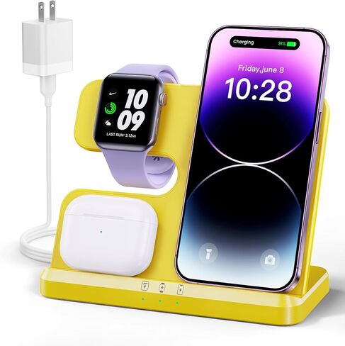 محطة شحن لاسلكية 3 في 1 شاحن لاسلكي لهواتف iPhone 15 14 13 12 11 Pro Max/X/8، لساعة Apple AirPods 2/3/Pro/Pro 2 in Kuwait