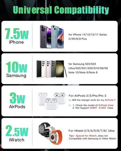 محطة شحن لاسلكية 3 في 1 شاحن لاسلكي لهواتف iPhone 15 14 13 12 11 Pro Max/X/8، لساعة Apple AirPods 2/3/Pro/Pro 2 in Kuwait