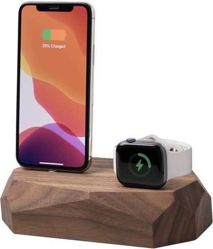 Oakywood Solid Wood Combo Dock Compatible with iPhone and Apple Watch, for 2 Apple Devices, Lightning Cord Lincluded, Wooden Docking Station Stand, Handcrafted, Natural Wood. Hand Polished, Oak in Saudi Arabia