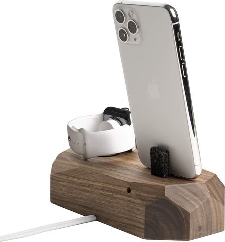 Oakywood Solid Wood Combo Dock Compatible with iPhone and Apple Watch, for 2 Apple Devices, Lightning Cord Lincluded, Wooden Docking Station Stand, Handcrafted, Natural Wood. Hand Polished, Oak in Saudi Arabia