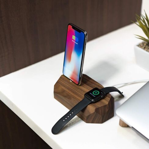 Oakywood Solid Wood Combo Dock Compatible with iPhone and Apple Watch, for 2 Apple Devices, Lightning Cord Lincluded, Wooden Docking Station Stand, Handcrafted, Natural Wood. Hand Polished, Oak in Saudi Arabia