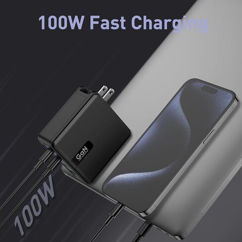 شاحن حائط USB C بقدرة 100 واط، محطة شحن سريعة، شاحن محمول بالطاقة PD، 4 منافذ شاحن سفر متوافق مع الهواتف، MacBook Pro، iPad، AirPods، Dell XPS، Pixel، PS5، Switch in Kuwait