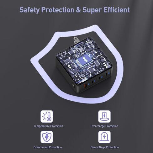 شاحن حائط USB C بقدرة 100 واط، محطة شحن سريعة، شاحن محمول بالطاقة PD، 4 منافذ شاحن سفر متوافق مع الهواتف، MacBook Pro، iPad، AirPods، Dell XPS، Pixel، PS5، Switch in Kuwait