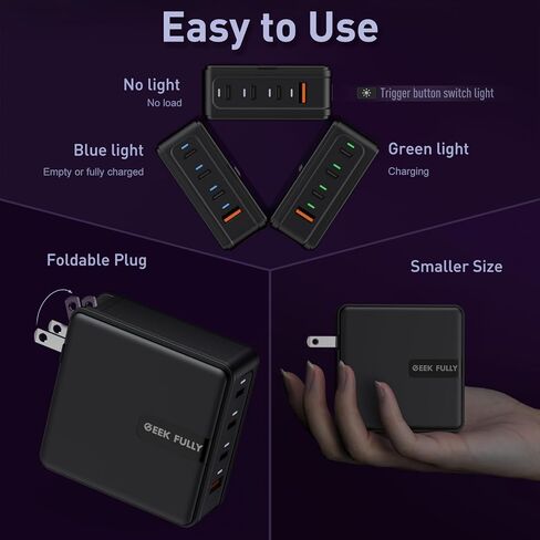 شاحن حائط USB C بقدرة 100 واط، محطة شحن سريعة، شاحن محمول بالطاقة PD، 4 منافذ شاحن سفر متوافق مع الهواتف، MacBook Pro، iPad، AirPods، Dell XPS، Pixel، PS5، Switch in Kuwait