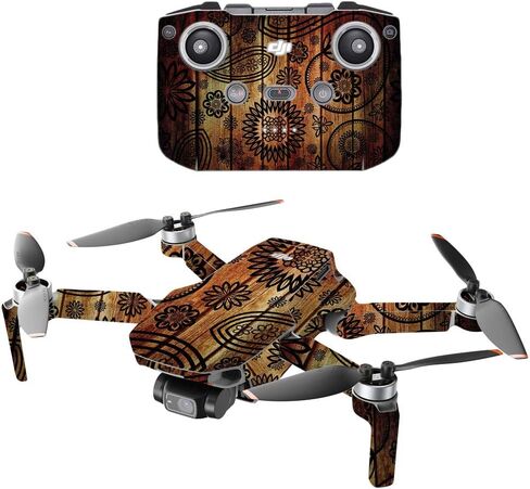 MightySkins Compatible with DJI Mini 2 Portable Drone - Black Wood | Protective, Durable, and Unique Vinyl Decal wrap Cover | Easy to Apply, Remove, and Change Styles | Made in The USA in Saudi Arabia
