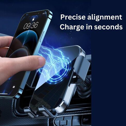 Car Phone Holder Wireless Charger - Fast Charging Cell Phone Car Mount - Wireless Car Charger Mount Compatible with iPhone 15 14 13 12 11 Pro Max, Samsung Galaxy in Saudi Arabia