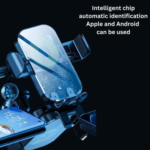 Car Phone Holder Wireless Charger - Fast Charging Cell Phone Car Mount - Wireless Car Charger Mount Compatible with iPhone 15 14 13 12 11 Pro Max, Samsung Galaxy in Saudi Arabia