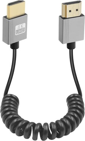 GELRHONR 4k HDMI Coiled Cable, Male-to-Male HDMI Extension Cable Spring Flexible Cable, High Speed 4K@60Hz HDMI to HDMI 2.0 Cable Slim, Support ARC, 3D, HD TV, Laptop, PC, Projector (Left Angle) in Saudi Arabia
