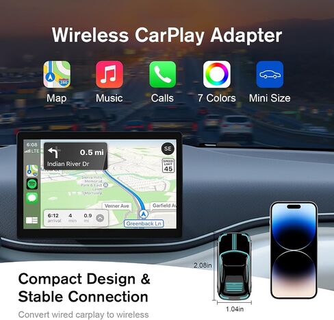 محول CarPlay اللاسلكي لهاتف iPhone، محول Apple Car Play اللاسلكي 2024، تحويل سلكي إلى توصيل لاسلكي مباشر USB A، دونجل Magic Link CarPlay للسيارات المزودة بـ OEM سلكي CarPlay ولنظام التشغيل iOS 10 + in Saudi Arabia