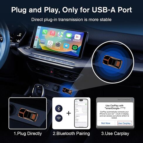 محول CarPlay اللاسلكي لهاتف iPhone، محول Apple Car Play اللاسلكي 2024، تحويل سلكي إلى توصيل لاسلكي مباشر USB A، دونجل Magic Link CarPlay للسيارات المزودة بـ OEM سلكي CarPlay ولنظام التشغيل iOS 10 + in Saudi Arabia
