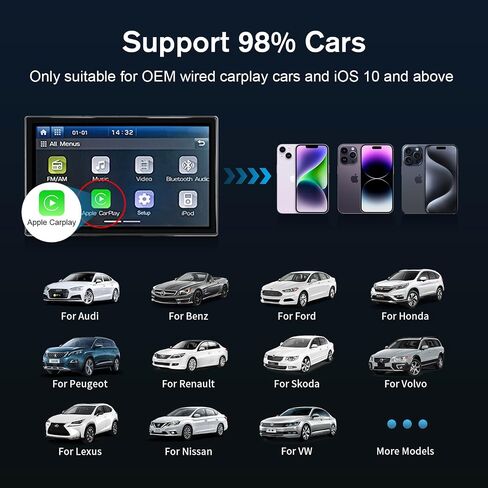 محول CarPlay اللاسلكي لهاتف iPhone، محول Apple Car Play اللاسلكي 2024، تحويل سلكي إلى توصيل لاسلكي مباشر USB A، دونجل Magic Link CarPlay للسيارات المزودة بـ OEM سلكي CarPlay ولنظام التشغيل iOS 10 + in Saudi Arabia