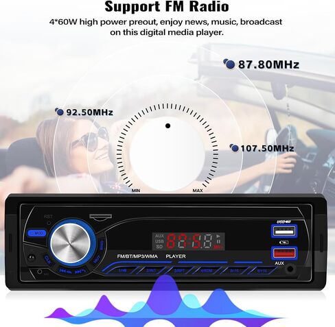 UNITOPSCI Single Din Car Stereo Radio Receiver with Bluetooth 5.1 FM Radio, Car MP3 Media Player, App Control & Location, 1 Din Car Audio Dual USB/AUX/SD Card Input/Quick Charge, Remote Control in Saudi Arabia