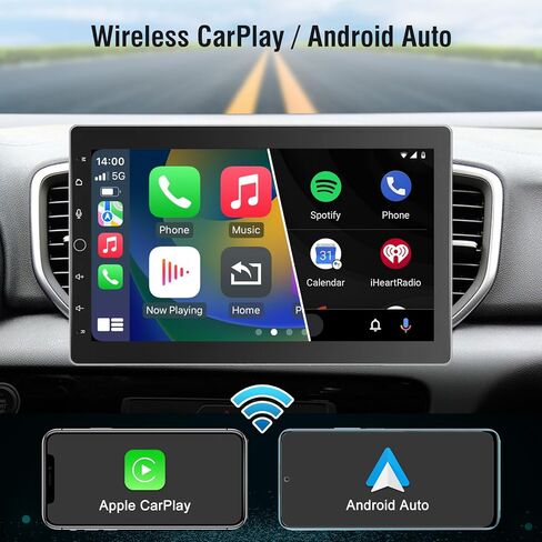 مزدوج الدين سيارة ستيريو تعمل باللمس CarPlay اللاسلكية الروبوت السيارات، 10 بوصة دوران راديو السيارة الروبوت مع نظام تحديد المواقع والملاحة بلوتوث واي فاي ميرورلينك، سيارة عائمة الصوت مشغل الوسائط المتعددة in Kuwait