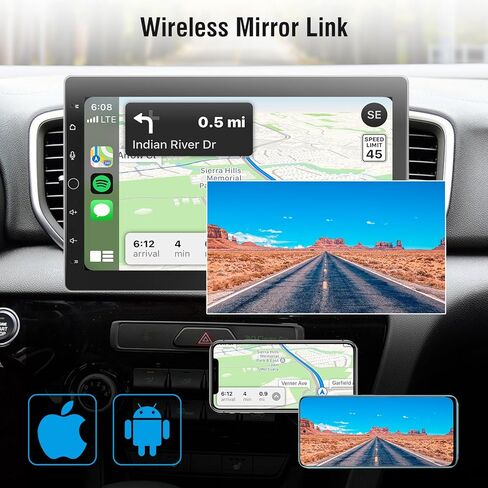 مزدوج الدين سيارة ستيريو تعمل باللمس CarPlay اللاسلكية الروبوت السيارات، 10 بوصة دوران راديو السيارة الروبوت مع نظام تحديد المواقع والملاحة بلوتوث واي فاي ميرورلينك، سيارة عائمة الصوت مشغل الوسائط المتعددة in Kuwait