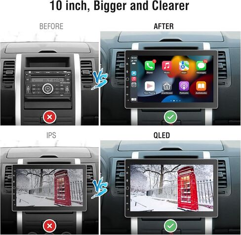 مزدوج الدين سيارة ستيريو تعمل باللمس CarPlay اللاسلكية الروبوت السيارات، 10 بوصة دوران راديو السيارة الروبوت مع نظام تحديد المواقع والملاحة بلوتوث واي فاي ميرورلينك، سيارة عائمة الصوت مشغل الوسائط المتعددة in Kuwait