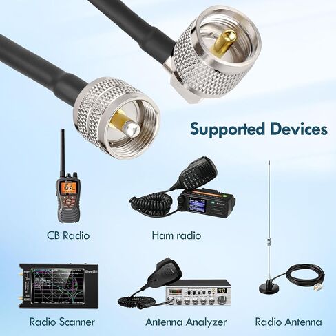 كابل محوري CB - 15FT RG58 UHF PL-259 ذكر إلى ذكر كابل محوري ذو زاوية قائمة منخفض الخسارة كابل هوائي Cb كابل قافز لراديو CB، راديو HAM، محلل الهوائي، مقياس SWR in Saudi Arabia