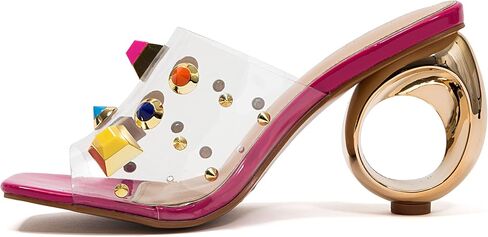 Vegas Lucite Multicolor Stone Slide On a Gold Circular Heel in Saudi Arabia